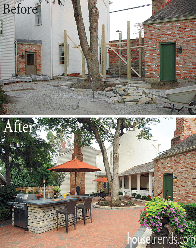 Outdoor bar is a modern convenience in a historic design