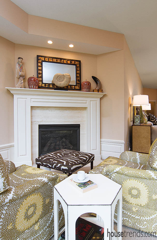 Patterned fabric dresses up a sitting area