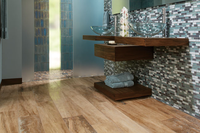 Bathroom floor tile gets a natural look