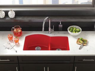Colored sink brings character to a kitchen