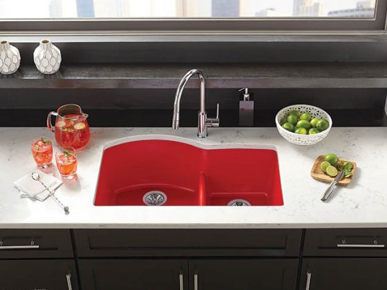 Colored sink brings character to a kitchen