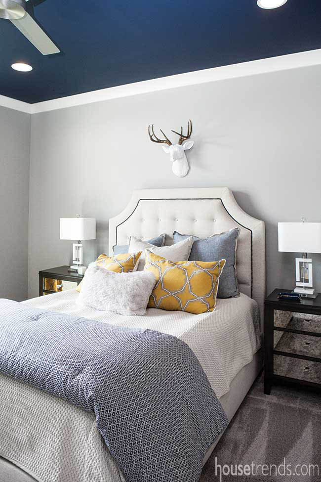 Deer antlers in a master bedroom