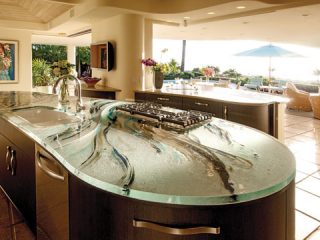 Spotlight shines on glass countertop