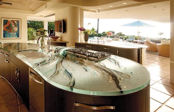 Spotlight shines on glass countertop