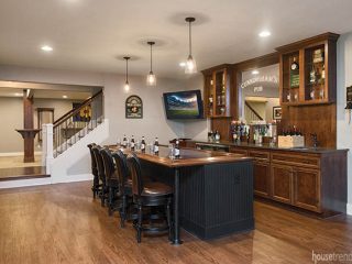 Perimeter cabinetry adds sophistication to a basement bar