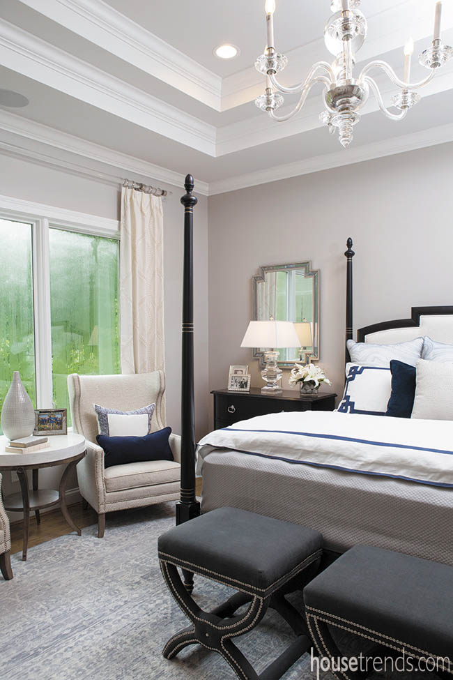 Lucite light fixtures in a master bedroom