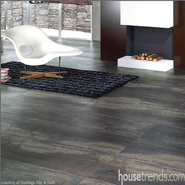 Floor tile looks similar to distressed metal