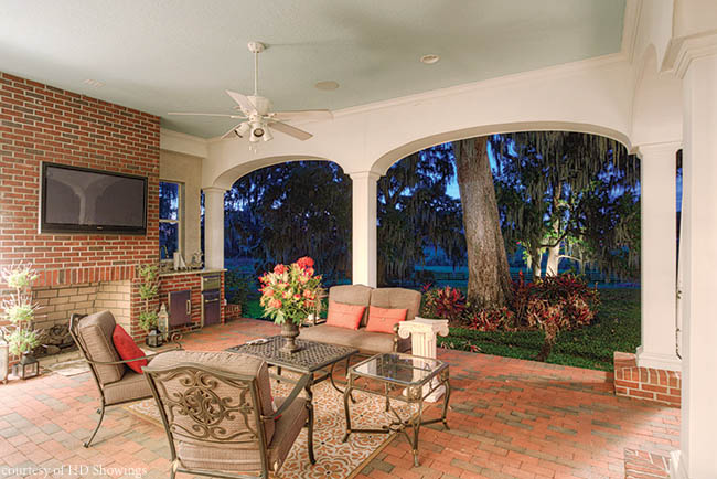 Outdoor furniture perfectly positioned on a covered patio