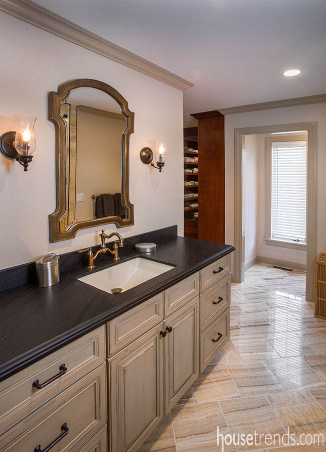 Soapstone countertop completes a master bathroom design