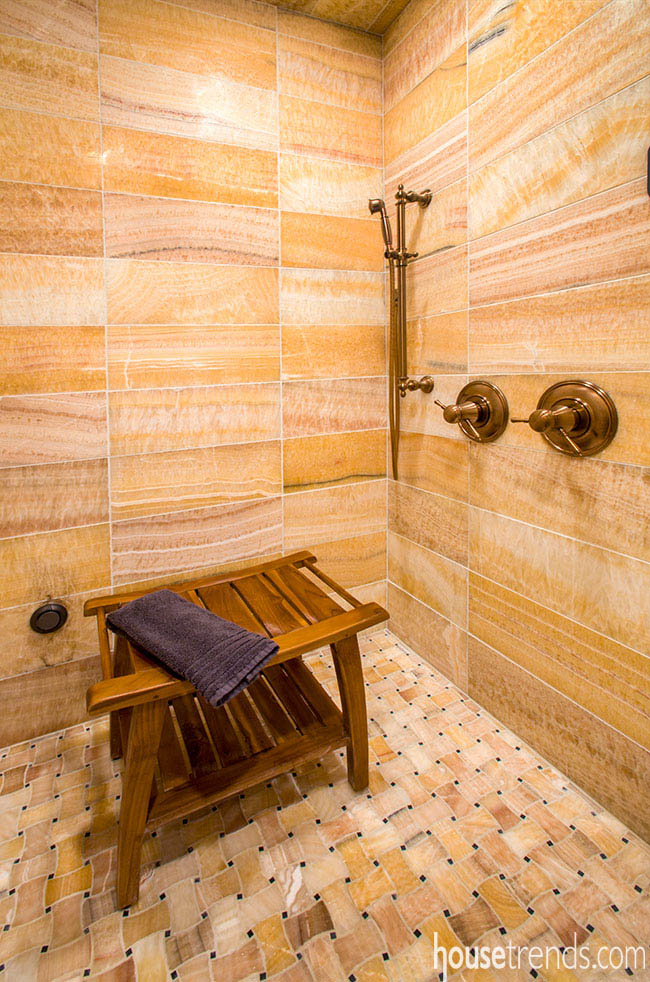 Floor tile was hand-picked for a master bathroom