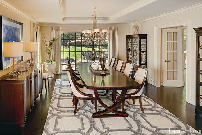 Formal dining room blends into casual dining area