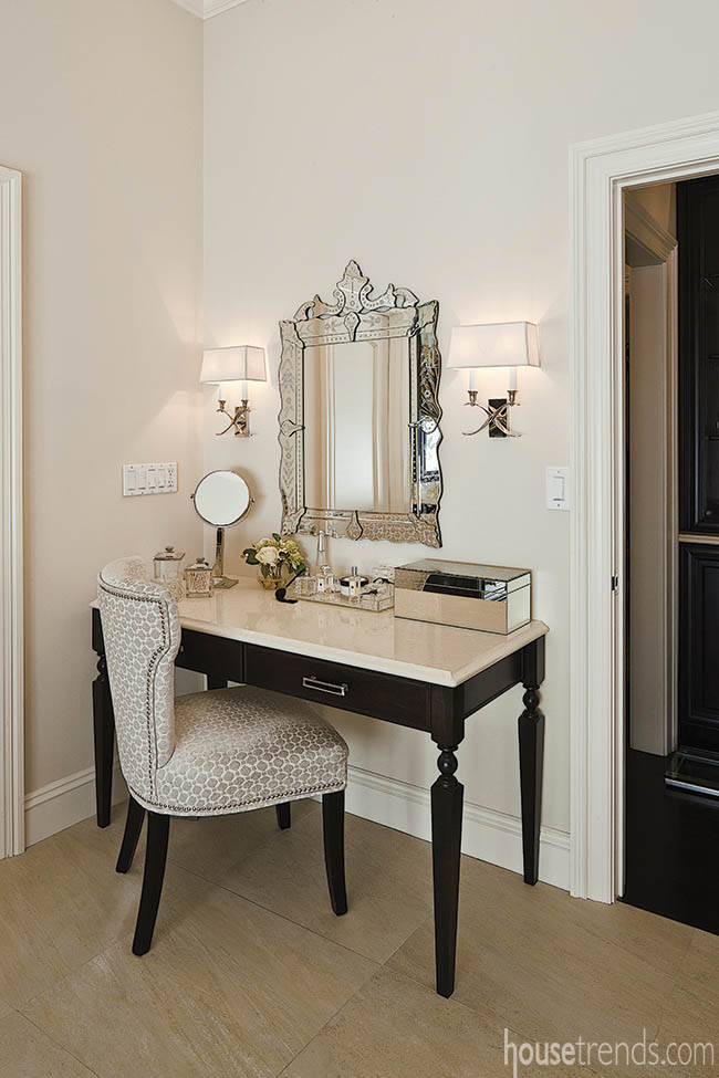 Wall sconces add to a vanity's elegance
