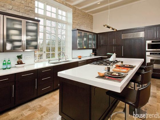 Dark cabinets lend a dramatic flair