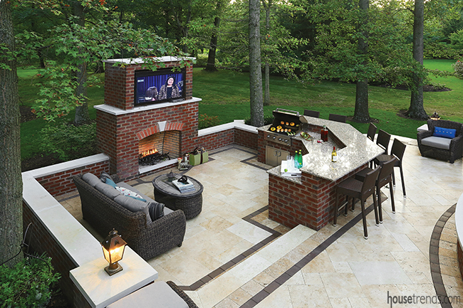 Outdoor living space with a variety of seating areas