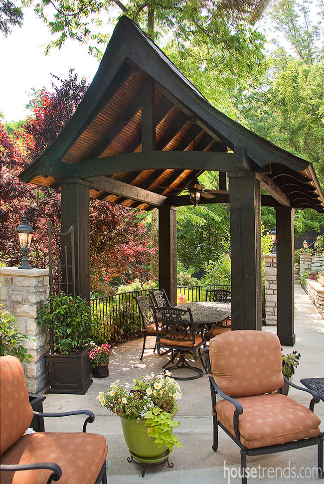 Pavilion sets the tone of a back yard garden