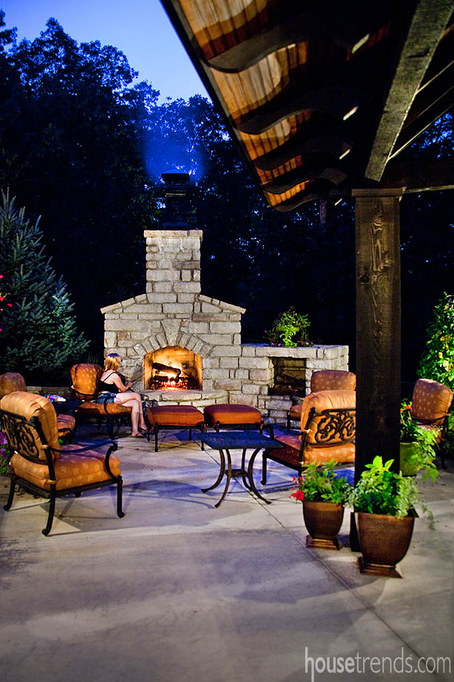 Fireplace warms up a back yard patio