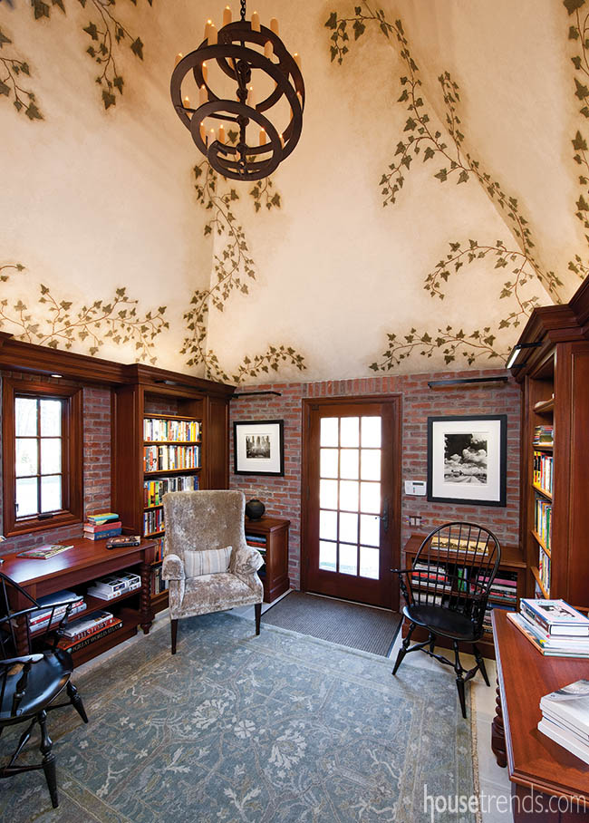 Brick wall adds age and elegance to a library design