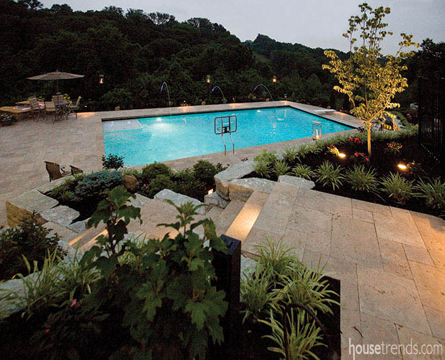 Swimming pool dominates an outdoor playground