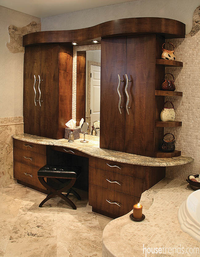 Custom vanity ideas include gorgeous maple cabinets