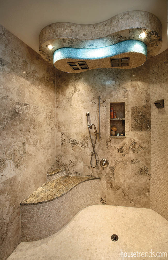 Showerhead adds drama to a bathroom with exquisite design features