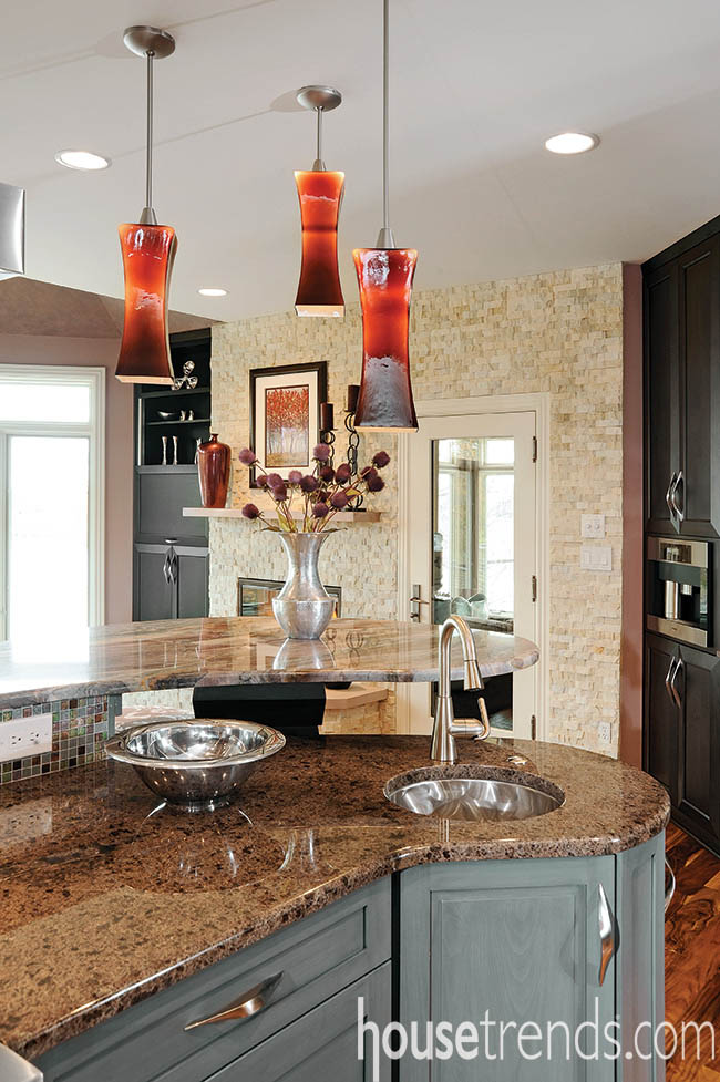 Pendant lights add color contrast