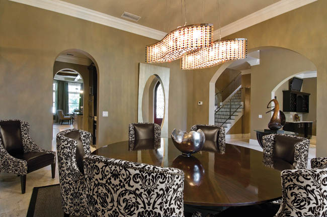 Chandeliers add elegance to this dining room