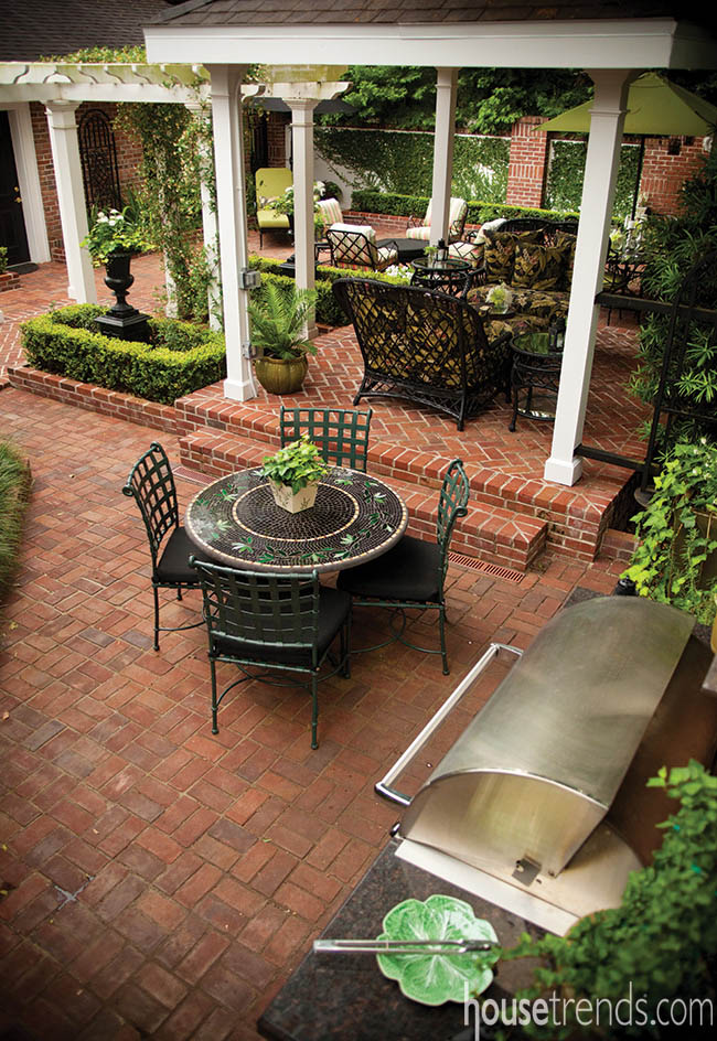 Outdoor living space with a variety of seating areas