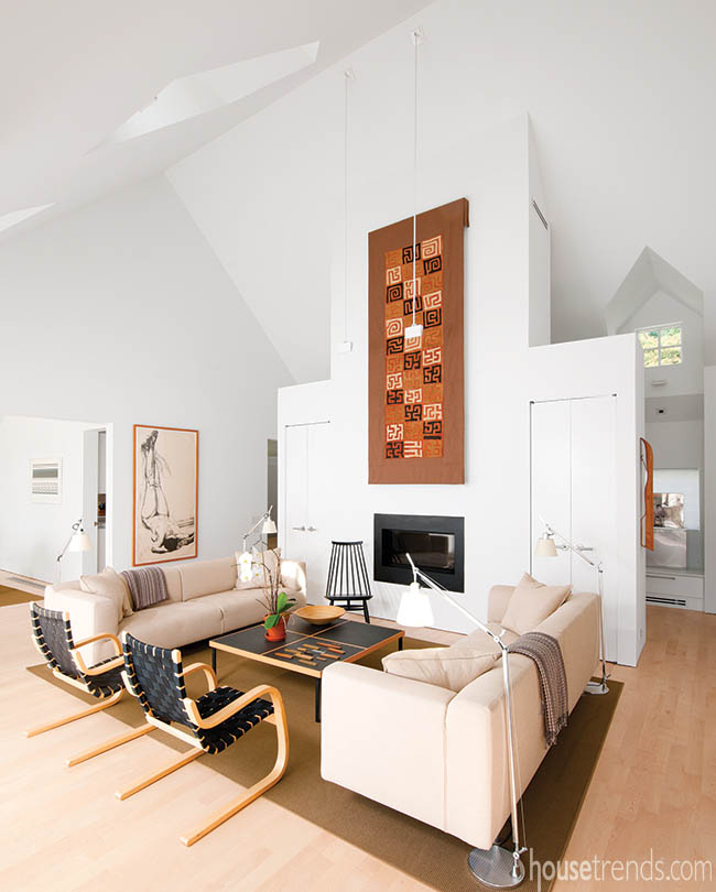 African wall hanging adds interest to a living room