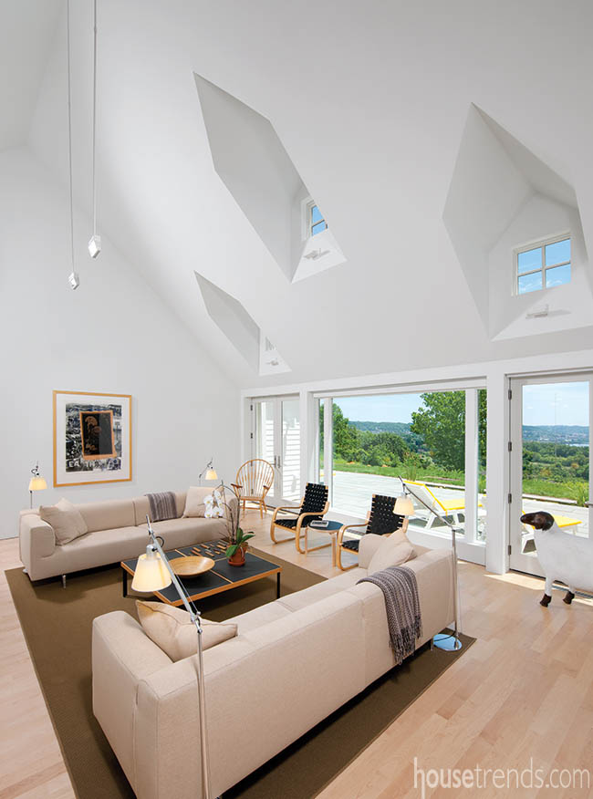 Skylights add natural light to a living room