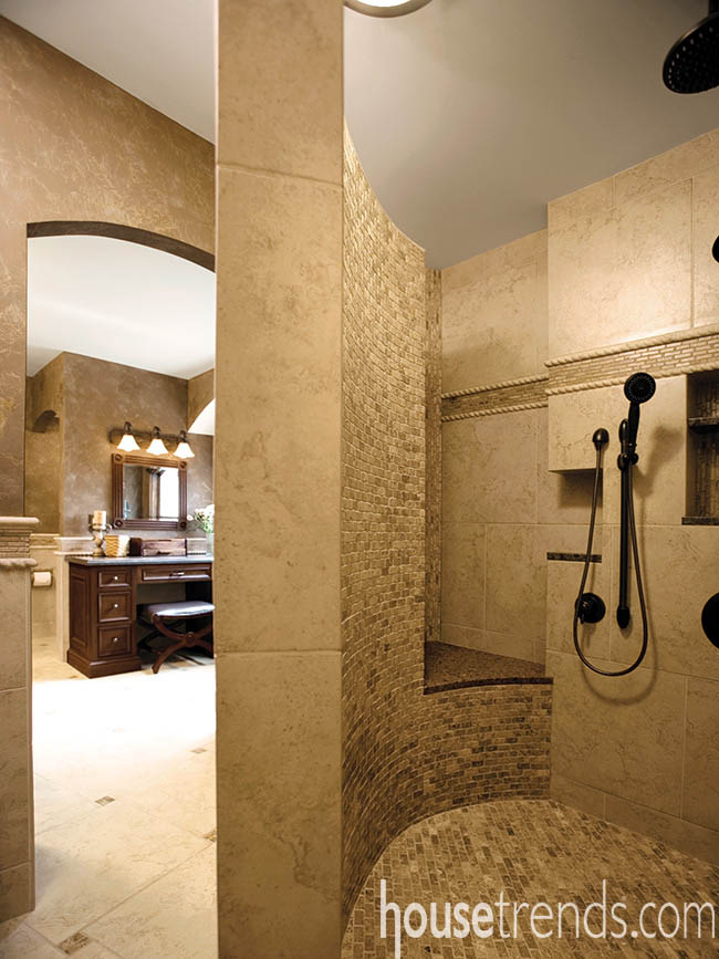Curved shower design comes equipped with privacy