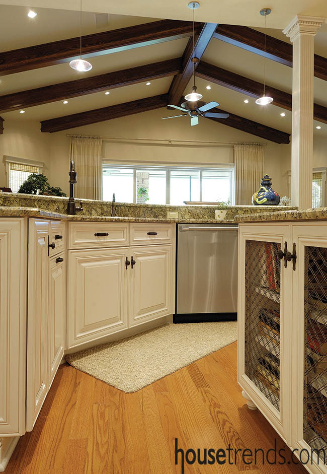 Vaulted ceiling defines a kitchen and family room