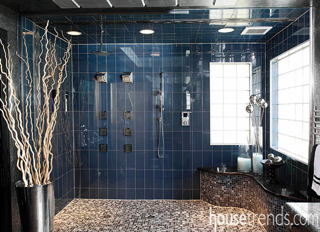 Glass tile finishes off a shower design