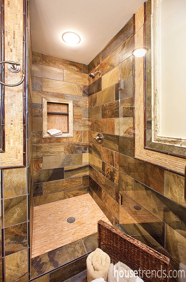 Guest bath boasts a spacious shower design