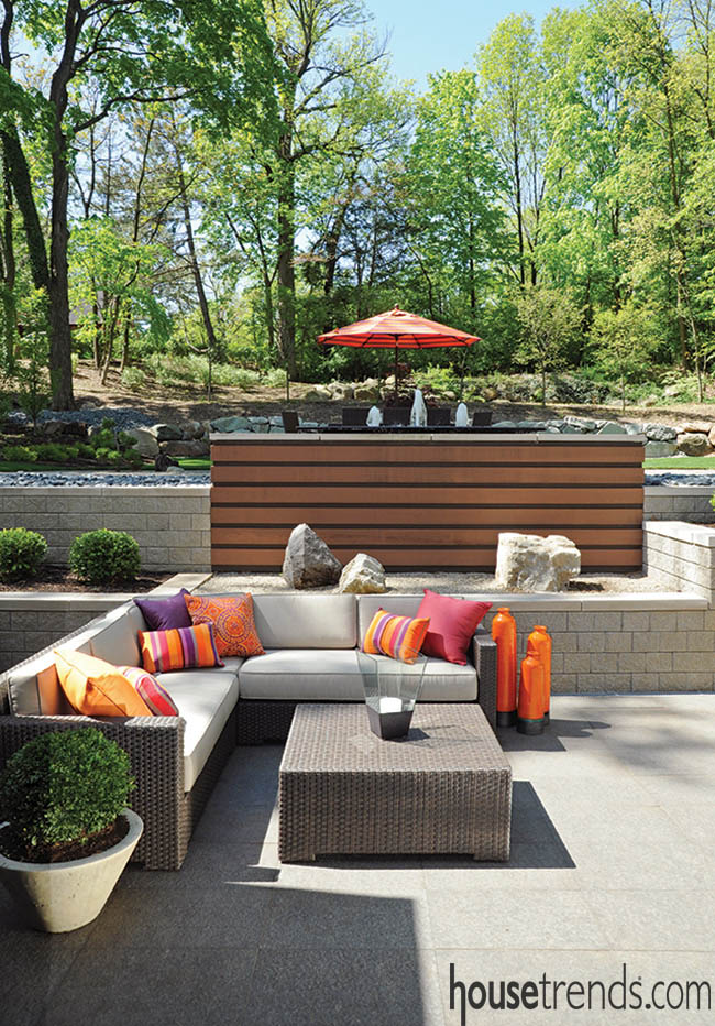 Throw pillows brighten up a sectional