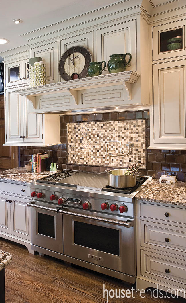 Varying materials create a unique kitchen backsplash