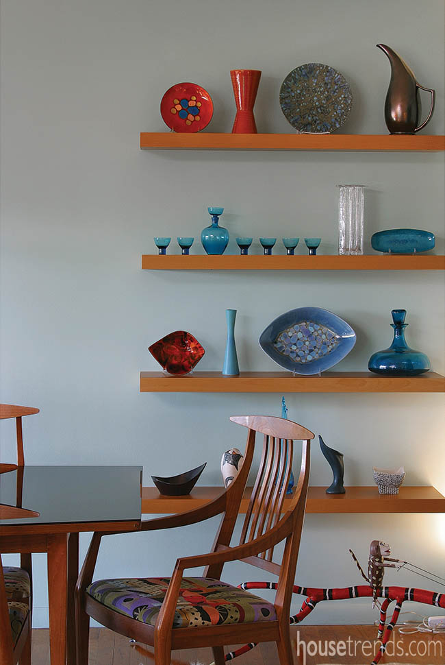 Floating shelves display art