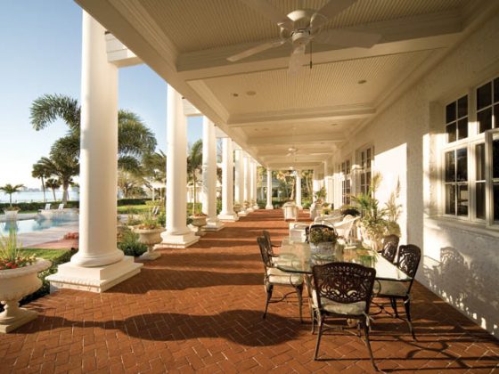 Patio table serves as an informal dining spot