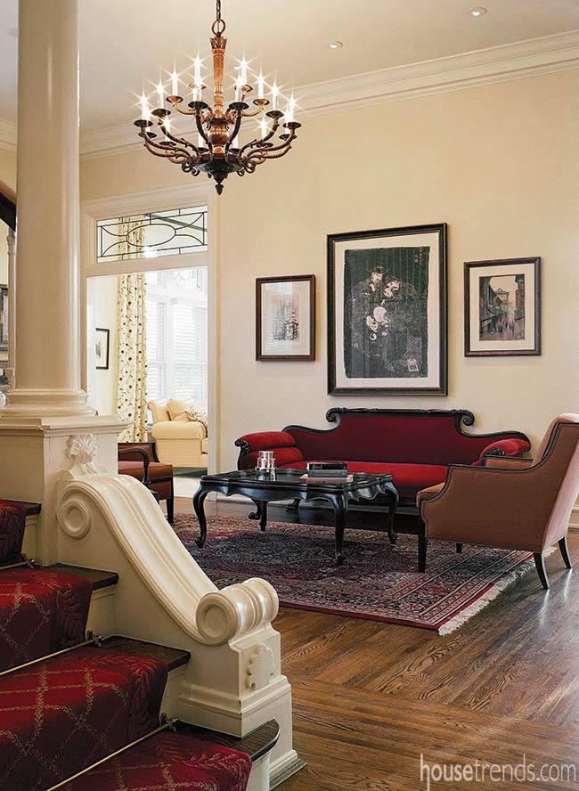 Eye-catching chandelier shines on a formal salon