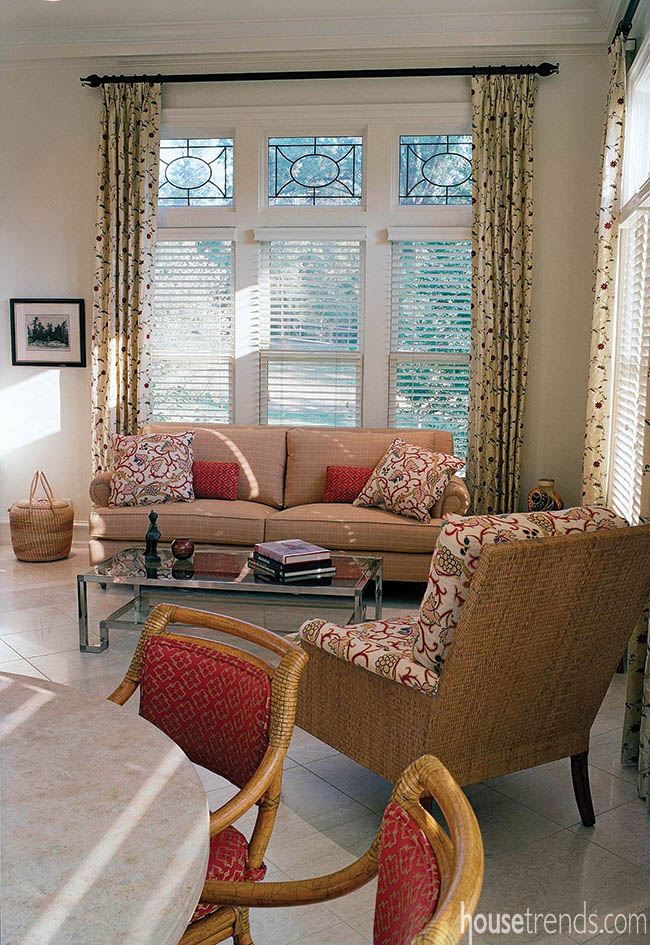 Marble tile floor hides heating system in a sunroom