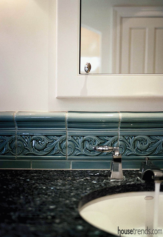 Bathroom tile adds a striking color to a master bath