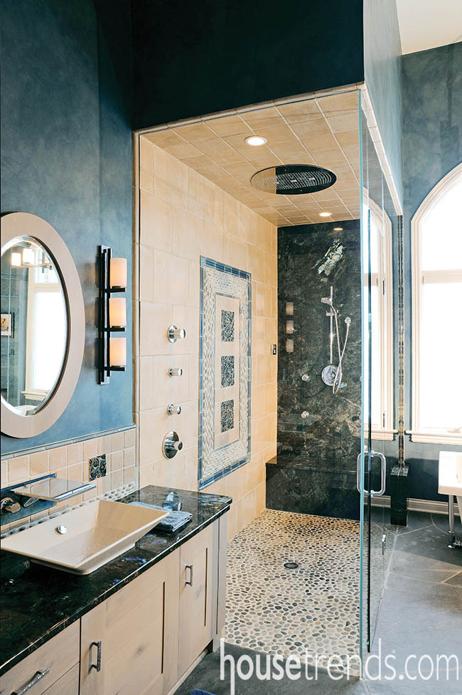 Shower tile design helps to balance out a bathroom