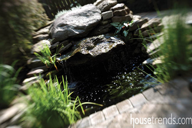 Outdoor water fountain adds soothing sounds