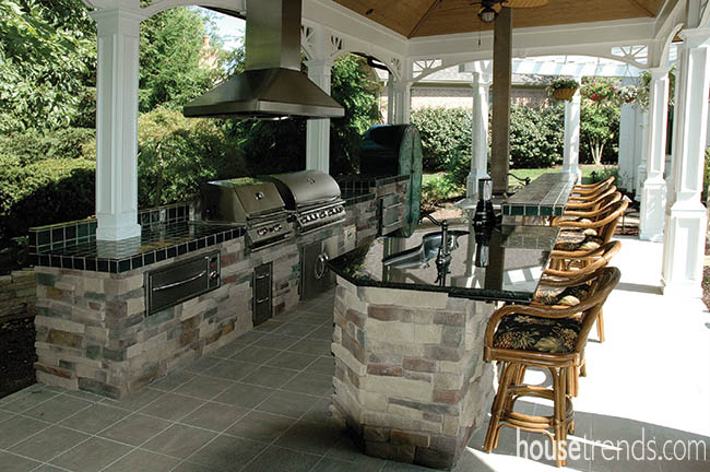 Outdoor bar stools create a place to unwind