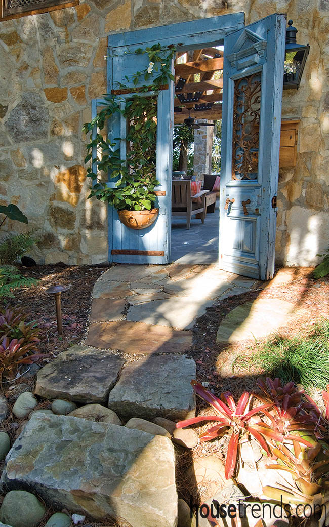 Antique doors complement a stone building