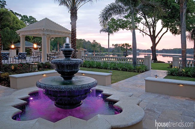 Outdoor water fountain dresses up a courtyard
