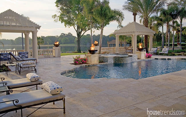 Patio centers around an inviting swimming pool design