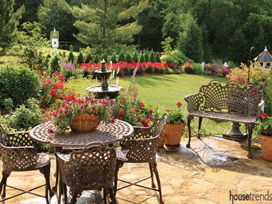 Patio is surrounded by a series of gardens