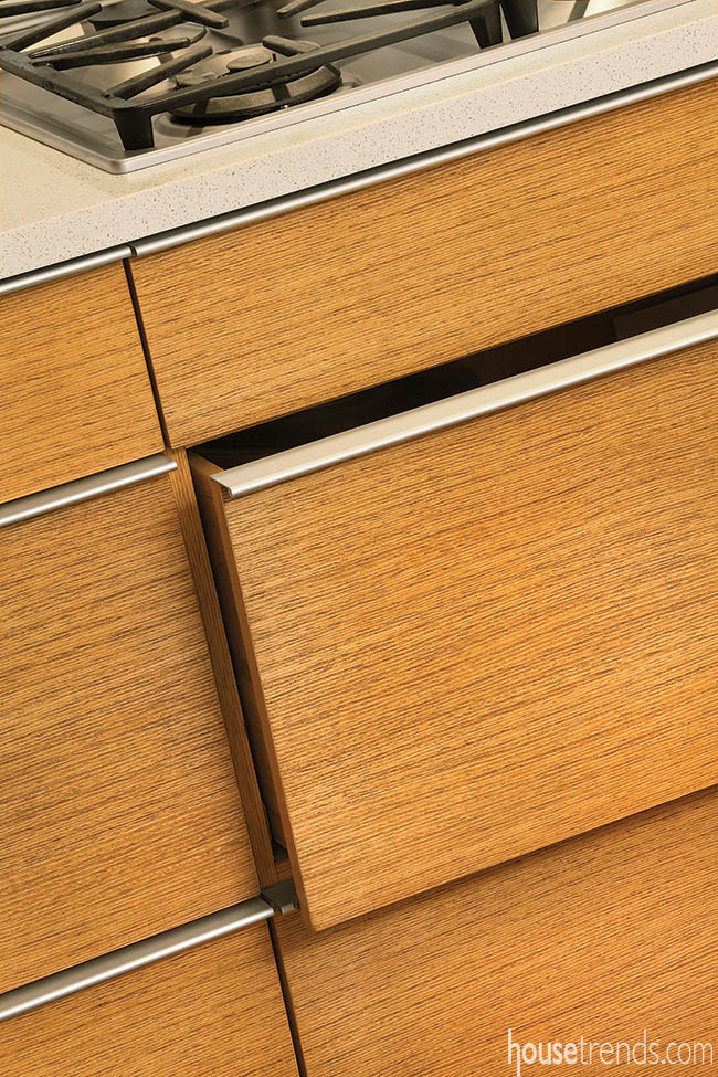 Maple kitchen cabinets with brushed aluminum frames