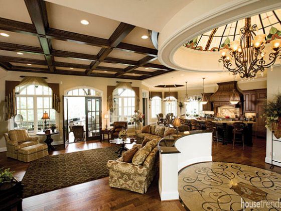 Great room design connects with nearby rooms