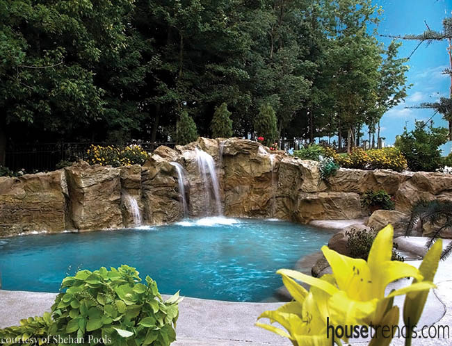 Waterfalls make a splash in a swimming pool